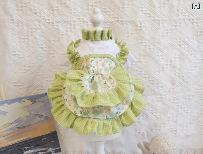 ペット服 チェック柄 スカート 夏 薄手 緑