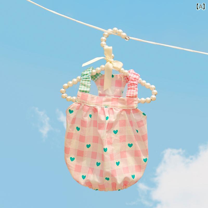 ペット服 チェック柄 夏 薄手 カラーマッチング プリンセス ベスト スカート かわいい ピンク 紫 緑