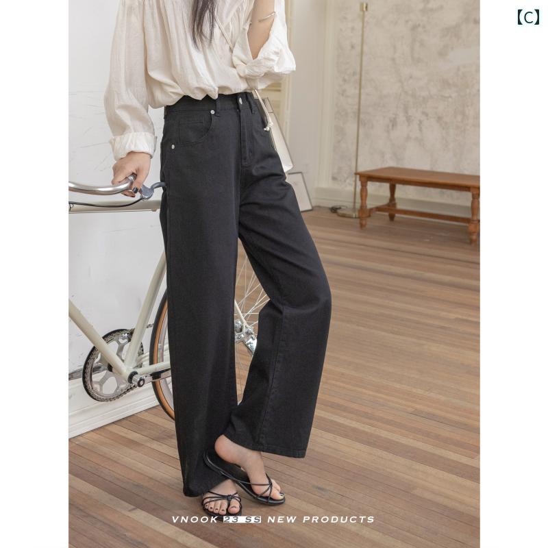 暮らしのお手伝いのジーンズ スポーツシューズ カラーコットン 女性 夏 薄手 ストレート ハイウエスト カジュアル グラウンドパンツ デニム｜アングル3