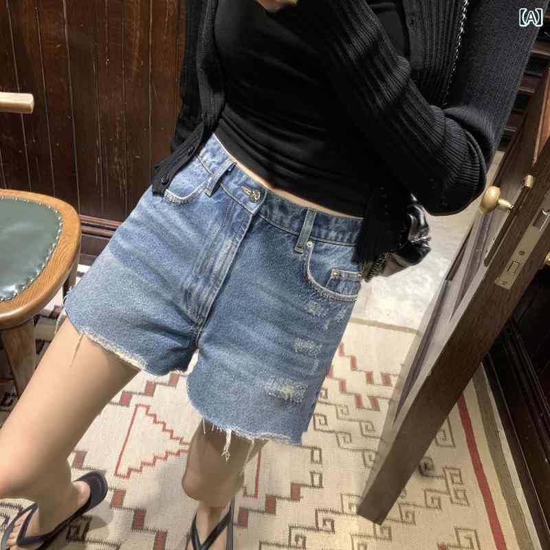 ジーンズ スポーツシューズ パンク デニム パンツ レディース レトロ オールド ローエッジ ショート 夏 ウォッシュドブルー