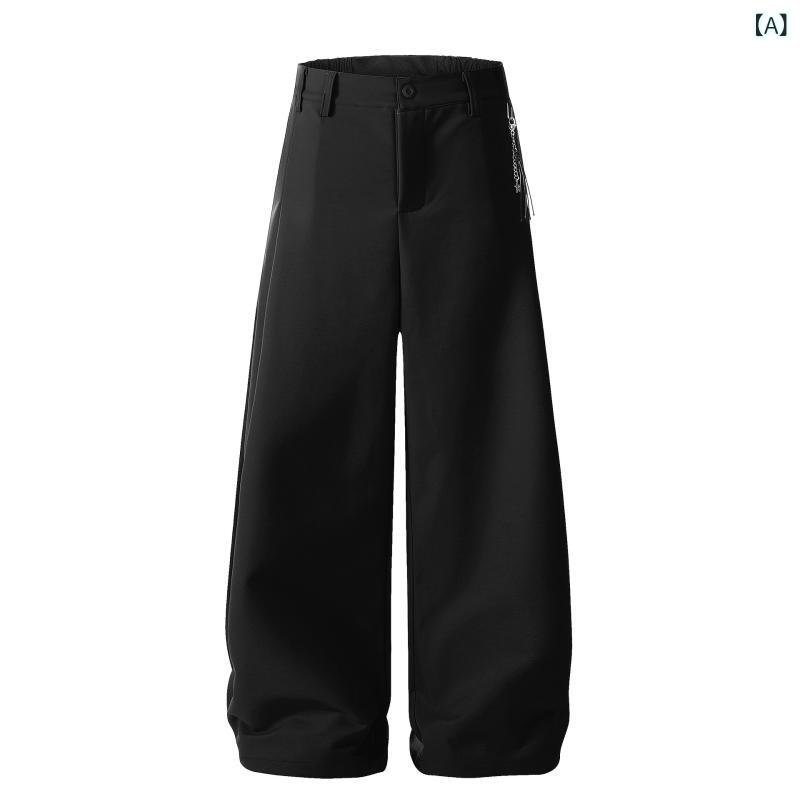 ロングパンツ メンズ ゆったり ワイドパンツ ストレート ズボン ボトムス アメカジ レトロ 高級感 落ち感 金属パーツ デザイン 曲線シルエット 快適 普段使い 通勤 通学 体型カバー 大きいサイズ ゆったりシルエット 美脚 ストレートパンツ ワークパ