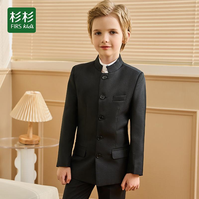 ドレス スーツ 男の子 エスニック 学生 チャイナ風 フォーマル 子供 パフォーマンスウェア シングルブレスト オールシーズン コットン ブラック