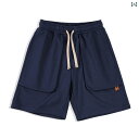 スポーツ ショートパンツ ツーリング アメカジ ニット 大きめ ポケット 五分丈 メンズ 夏 無地 ストレート ブルー グレー グリーン