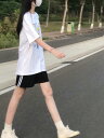 スポーツ ショートパンツ レディース 夏 五分丈 ストレート ハイウエスト カジュアル コットン ワイドレッグ 学生 シンプル ストライプ ブラック ホワイト ...