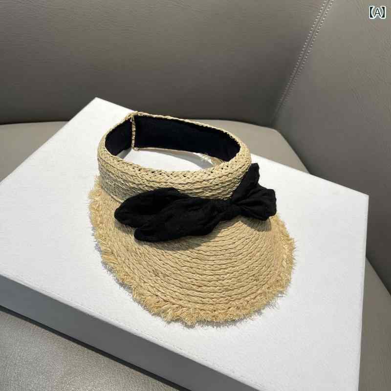 ラフィアハット 夏 大きなリボン シルクハット 女性 ビーチ 屋外 旅行 日焼け防止 サンシェード 麦わら帽子 レジャー 蝶ネクタイ