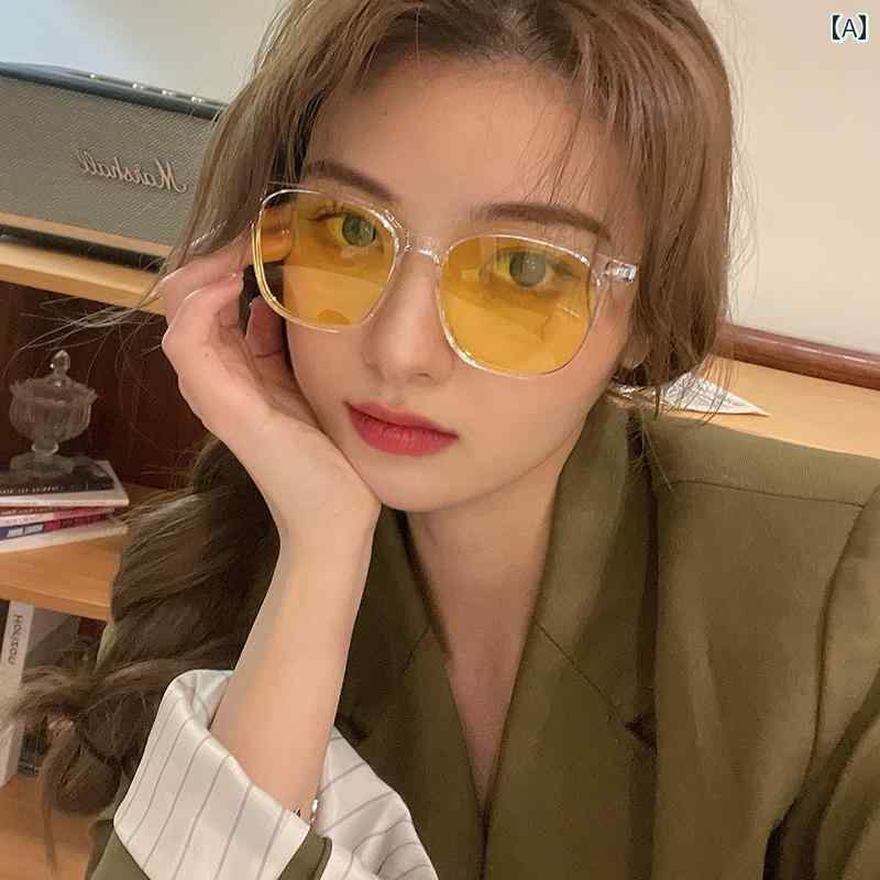 サングラス 黄色 レディース シンプル エレガント レトロ ストリート サンシェード 日焼け防止 黒 緑 ..