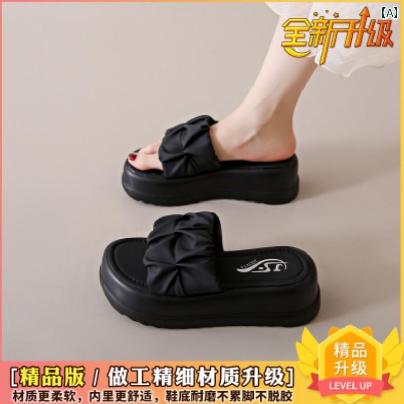 プラットフォームシューズ レディース 厚底 滑り止め マフィン サンダル レザー 黒 白 緑