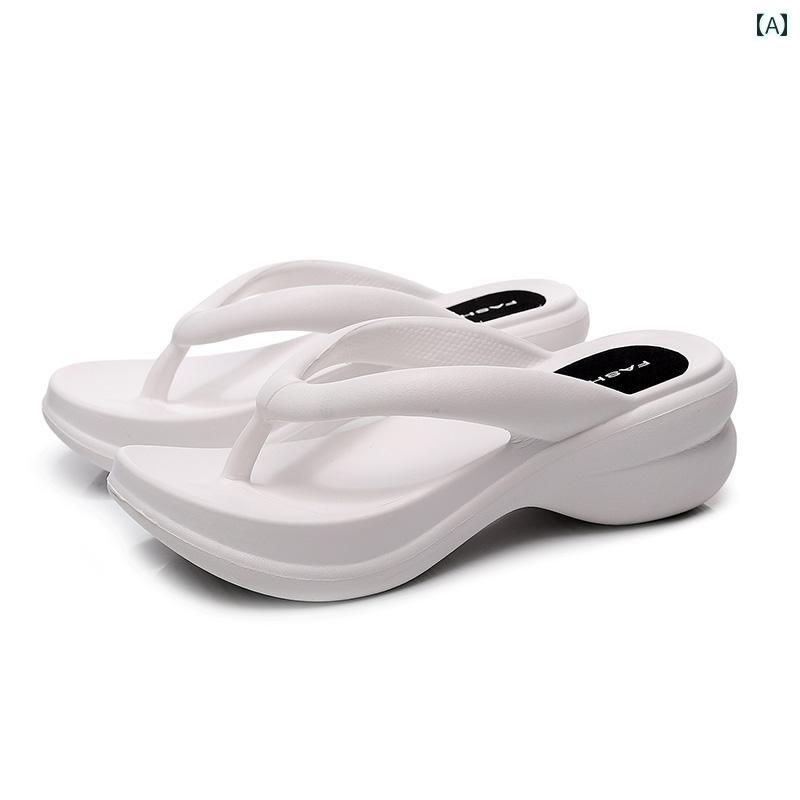 プラットフォームシューズ レディース 滑り止め 防臭 サンダル シンプル ミッドヒール ソフトソール カジュアル 白 黒 ピンク