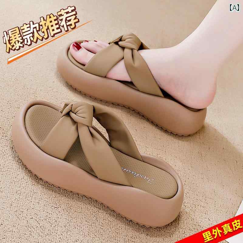 プラットフォームシューズ レディース レザー 厚底 防水 サンダル カーキ ベージュ