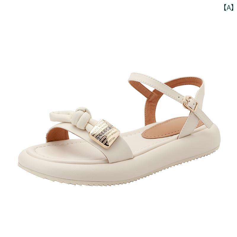 プラットフォームシューズ レディース レザー サンダル ソフトソール シンプル 白 黒