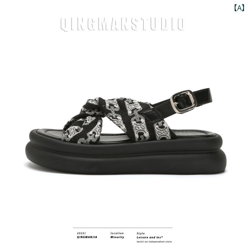 プラットフォームシューズ レディース 厚底 サンダル 黒 青