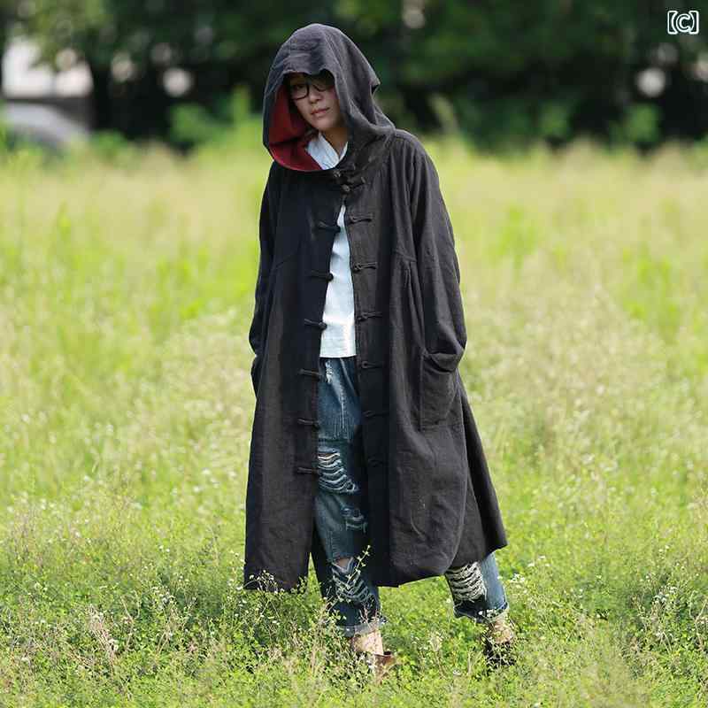 コート 冬 暖かい ジャケット おしゃれ かわいい 女性 レディース 素敵 春秋 ミドル 丈 綿リネン フード カジュアル レッド ブラック