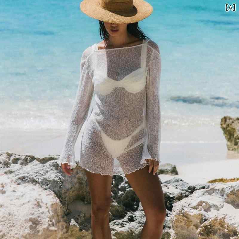 ワンピース レディース ビーチドレス透かし編みニットロング丈マキシ丈 リゾートビーチ海夏プールカバーアップサマードレス ノースリーブチュニック重ね着 カジュアルシンプルベーシック 定番スタンダードナチュラル