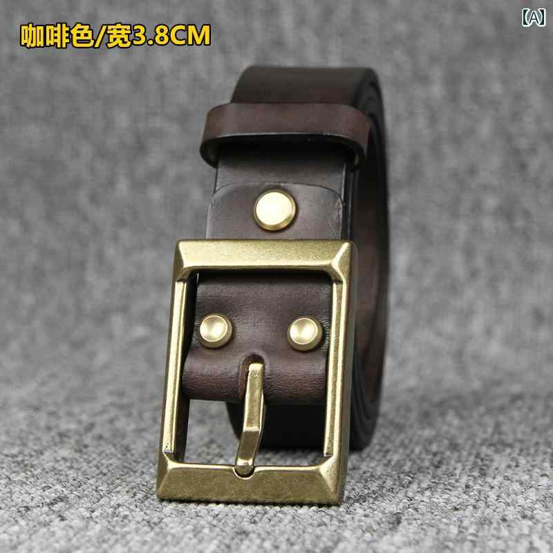 レトロ メンズベルト 銅 メンズ 革 カジュアル ジーンズ ピンバックル シングルループ ブラウン ブラッ..