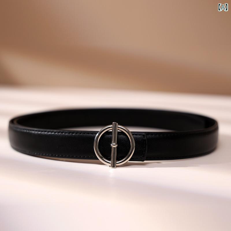 オール シーズン スタイリング シルバーバックル ベルト 牛 革 レディース シンプル おしゃれ ファッシ..