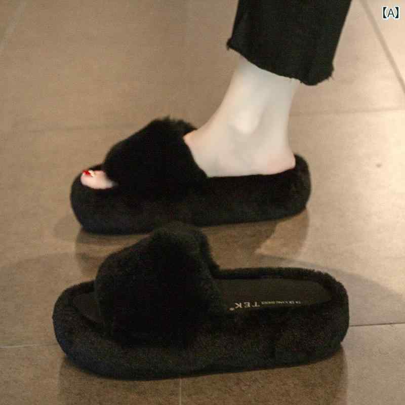 女性用 スリッパ 厚底 レディース アウター 秋冬 ラビットファー ホット ファーリー シューズ 衝撃的 ..