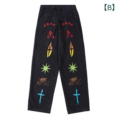 ウォッシュジーンズ 男女兼用 カップル ストリート カジュアル 青 黒