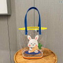 透明 バッグ レディース シンプル ウサギ プリント ポータブル トートバッグ オレンジ