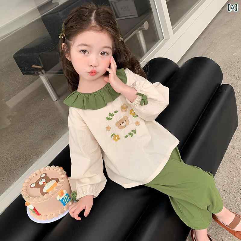 子供用シャツ 6歳用 女児 秋服 3 長袖 スーツ 綿 2点セット 物 8 綺麗 可愛い おしゃれ シングルブレスト 刺繍