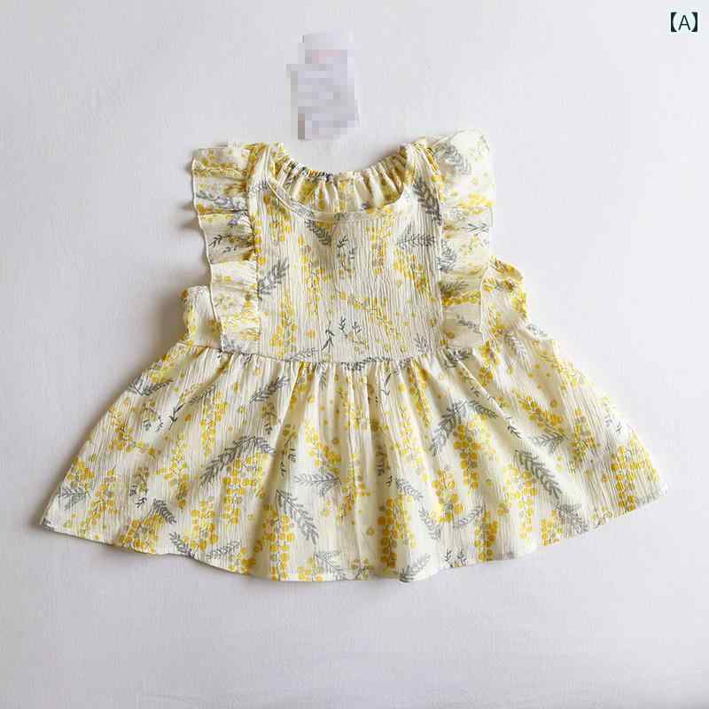 子供用シャツ 日本 女の子 夏 ノースリーブシャツ フライングエッジ ラウンドネック スカート 花柄 綿 ..