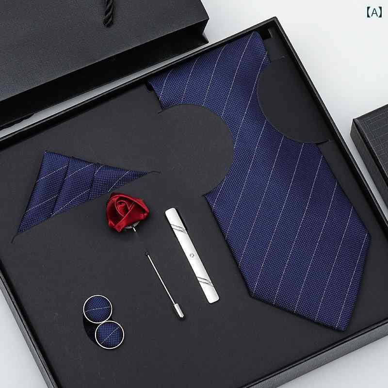 ネクタイ 6本組 メンズ フォーマル ビジネス 韓国 ブルー ブラック レッド 8cm 結婚式 新郎 ギフトボッ..