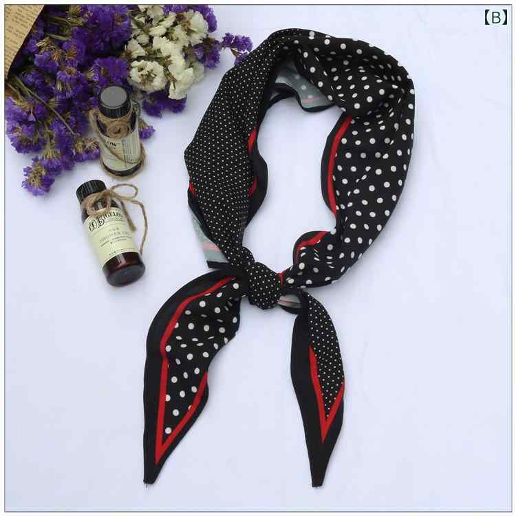 女性 スカーフ 年齢を減らす 活力 水玉 モンド型 装飾 韓国 黒 白の小さな シルク ヘボン式 多機能 ドット柄 綺麗 おしゃれ