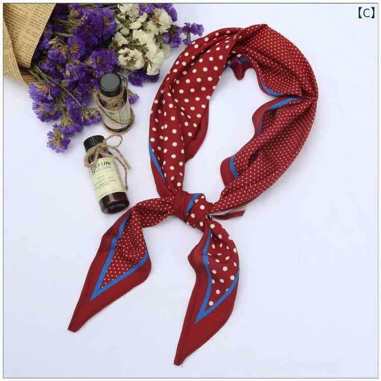 女性 スカーフ 年齢を減らす 活力 水玉 モンド型 装飾 韓国 黒 白の小さな シルク ヘボン式 多機能 ドット柄 綺麗 おしゃれ