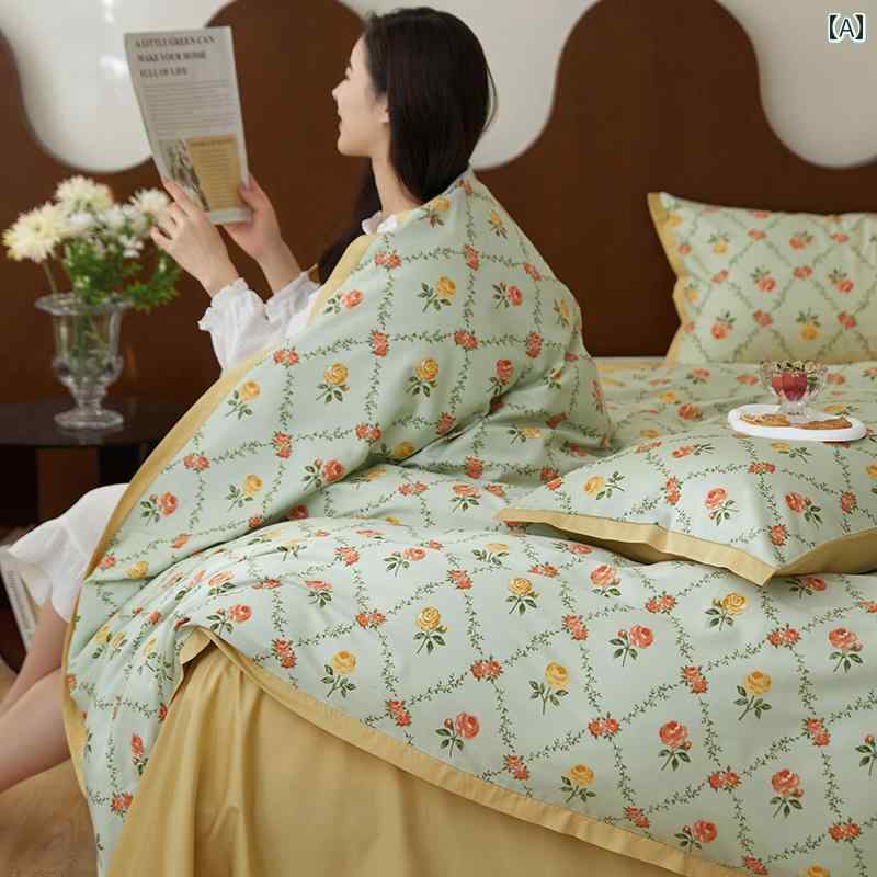 ソフト シーツ おしゃれ レトロ コットン 綿 通気性 花柄 緑 ベージュ ピンク