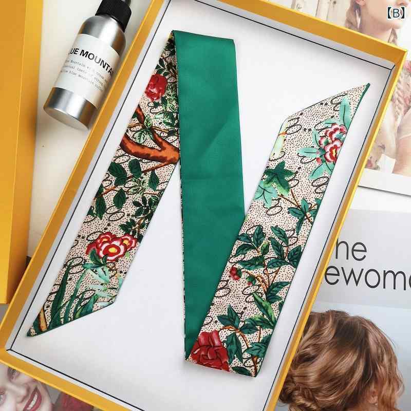 女性 スカーフ 両面 小さな バッグ ハンドル 巻く サマー ストラップ 細いストリップ リボン 装飾的 綺麗 おしゃれ 可愛い 植物と花 長方形 韓国 プリント
