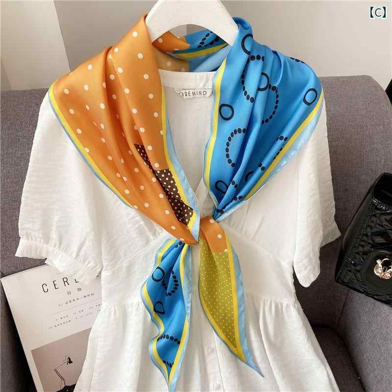 女性 スカーフ ツイル 装飾大 モンド 韓国 シルク 夏 薄い ガーゼ ヘッド 綺麗 おしゃれ 可愛い 多機能 プリント ドット
