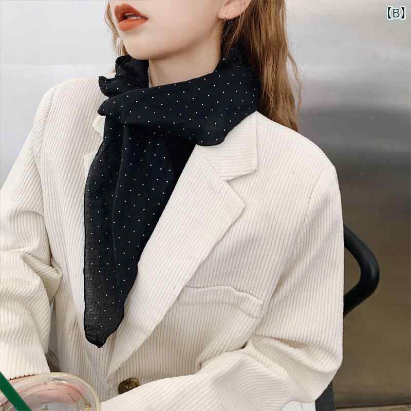 女性 スカーフ 日本 韓国 ホット モンド 装飾 小さな フェミニン 長くて細い ネックプロテクター シルク ガーゼ 綺麗 おしゃれ 可愛い ドット スプライシング
