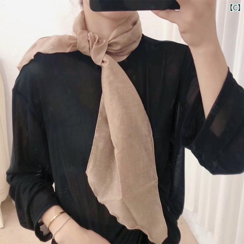 女性 スカーフ 日本 韓国 ホット モンド 装飾 小さな フェミニン 長くて細い ネックプロテクター シルク ガーゼ 綺麗 おしゃれ 可愛い ドット スプライシング