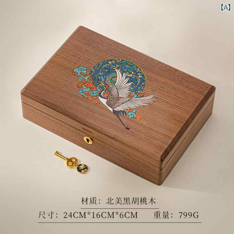 木製 ジュエリー 収納ボックス クルミ 無垢材 アクセサリー ロック付き ウェディングギフト レトロ 高..