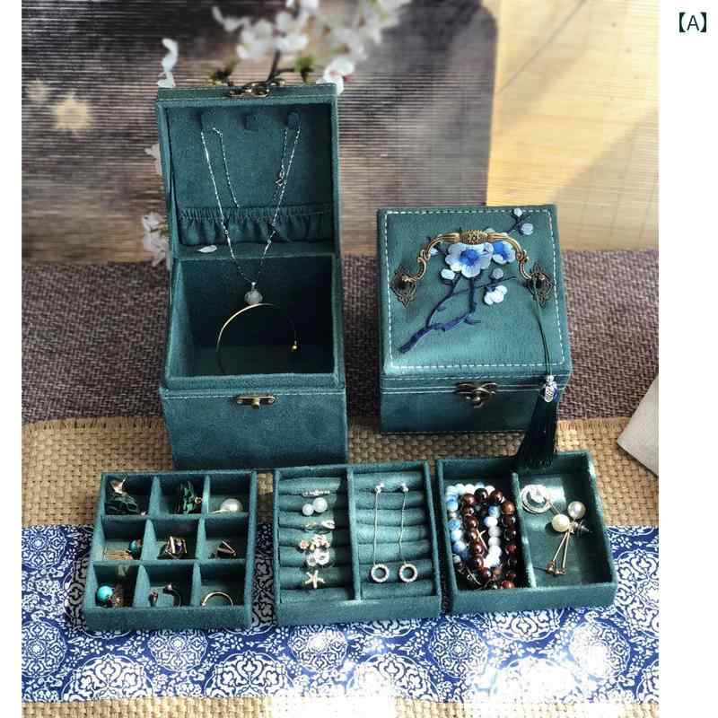 ジュエリー 収納ボックス シンプル レトロ 大容量 ポータブル 中国風 緑 赤 ピンク
