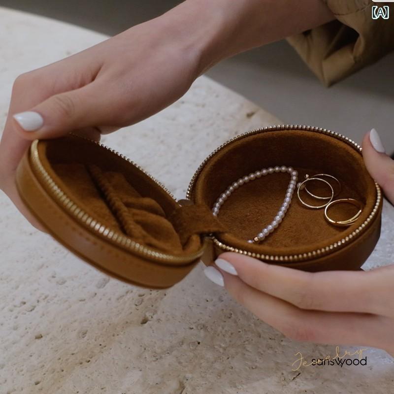 ジュエリー 収納ボックス ポータブル レトロ ストレージ レザー シンプル 茶色