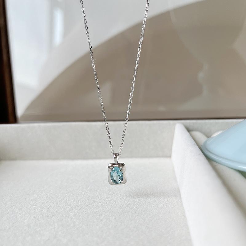 Necklaces, Bracelets, Rings - ネックレス レディース シルバー925 銀 アクセサリー 鎖骨チェーン ジルコニア 青 ブルー系 ストーン かわいい 上品 高級感 華奢 シンプル エレガント 贈り物 ギフト ペンダント 韓国風 ファッション ジュエリー プレゼント