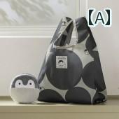 大容量 収納バッグ 実用 折りたたみ ペンギン ポータブル ショッピング 袋 ウール ラウンド 2 点セット ナイロン生地 ジッパー 動物 レジャー