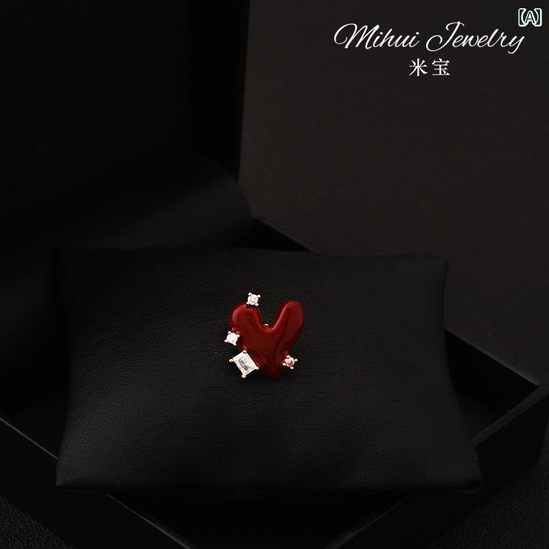 シャツ 襟 ブローチ 絶妙 小さな ボタン ピン 愛 赤 桃 ハート カラー 露出防止 プレス 綺麗 おしゃれ 可愛い ジルコニア(4)