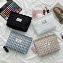 化粧品 収納袋 高価値 千鳥格子 バッグ 旅行 雑貨 ポーチ コスメ メイクアップ レディース アメニティ ファンデーション 口紅