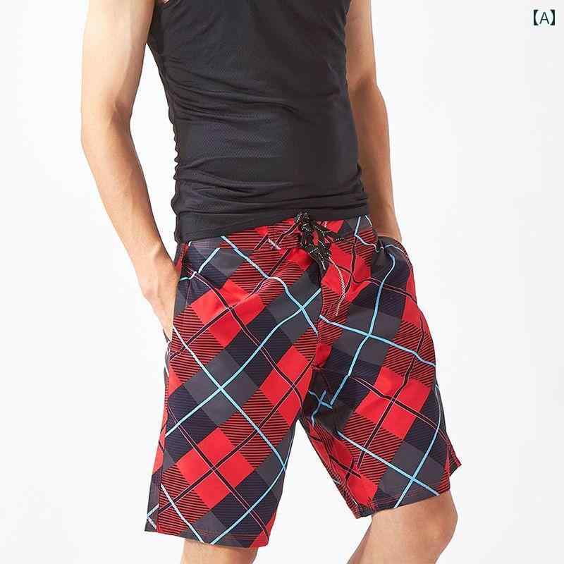 男性用 水着 メンズ ビーチ パンツ 速乾 カジュアル ショーツ 大きい 海辺 バケーション 青 赤