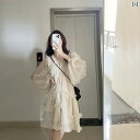 レディース コート 白 フランス かわいい ファッション フリルドレス 春秋 レトロ Vネック パフスリーブ ケーキ