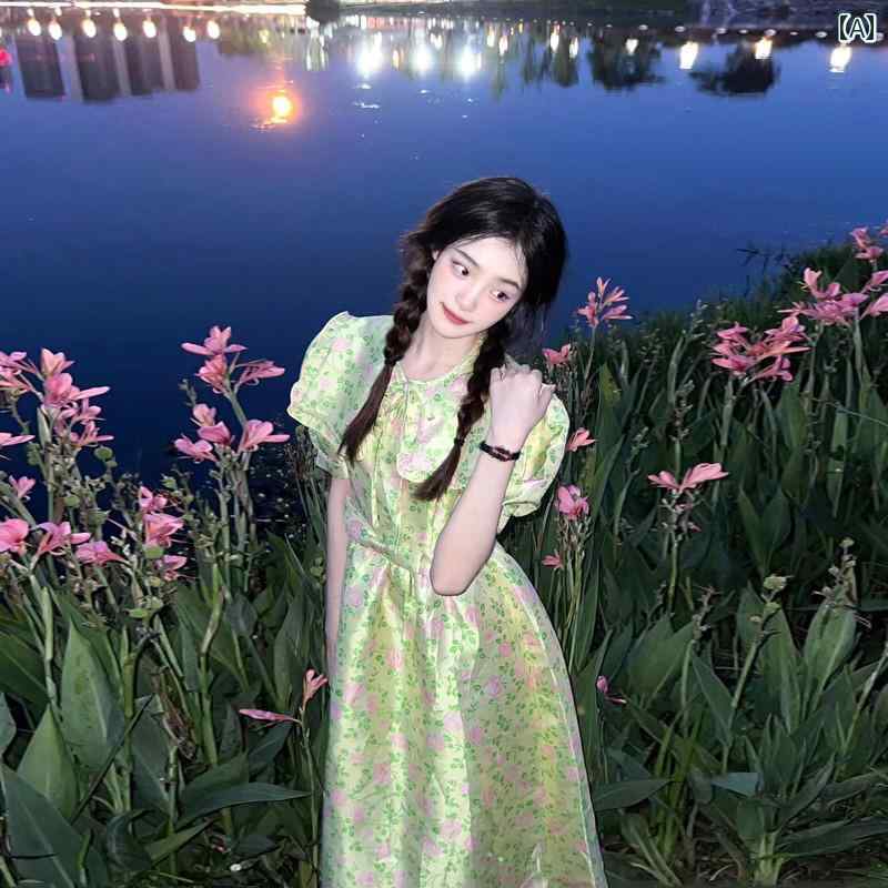 レディース コート 花柄 かわいい 牧歌的 スパイシー プリンセス スカート 夏 パフスリーブ ドレス