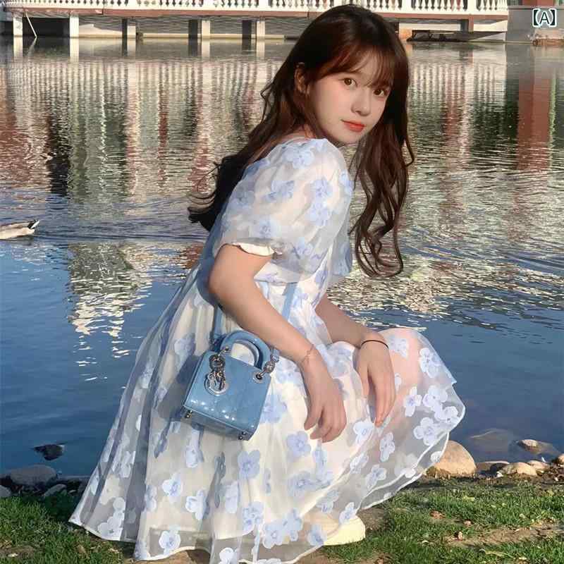 レディース コート 白 フランス風 イメージ ファッション 花柄 パフスリーブドレス 夏 かわいい プリンセス ドレス