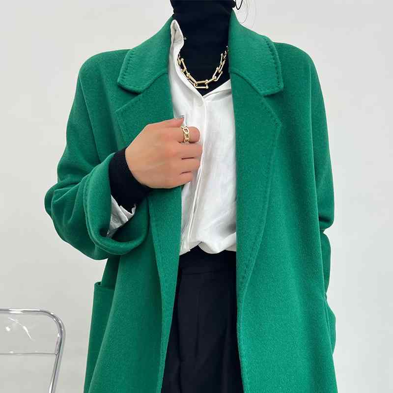 レディース コート 白 両面 ウール ミドル 丈 秋冬 ゆったり おしゃれ ファッション グレー ブラック