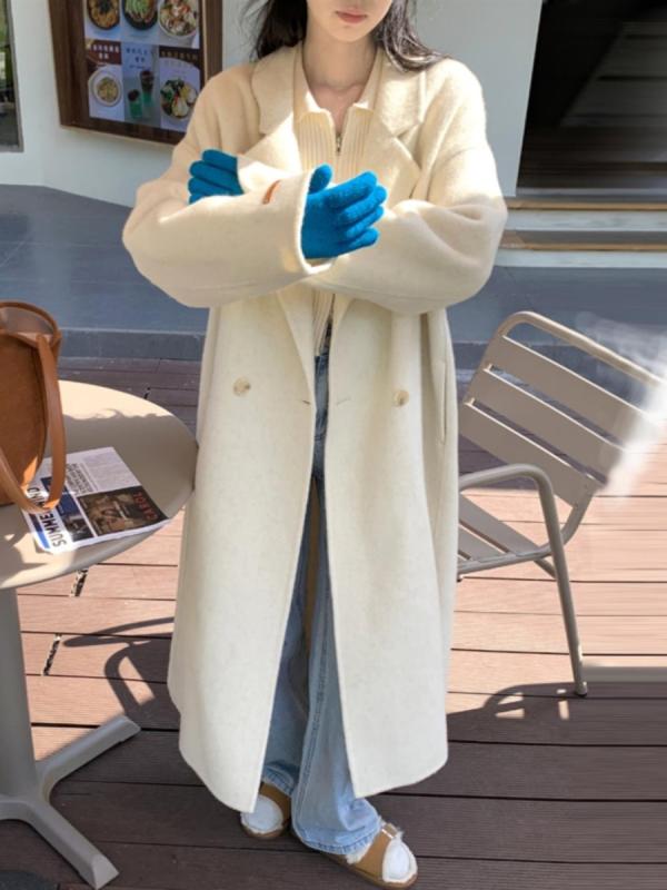 レディース コート 白 秋冬 ロング 厚手 両面 ウール ミドル丈の 韓国 おしゃれ ファッション グリーン 紫