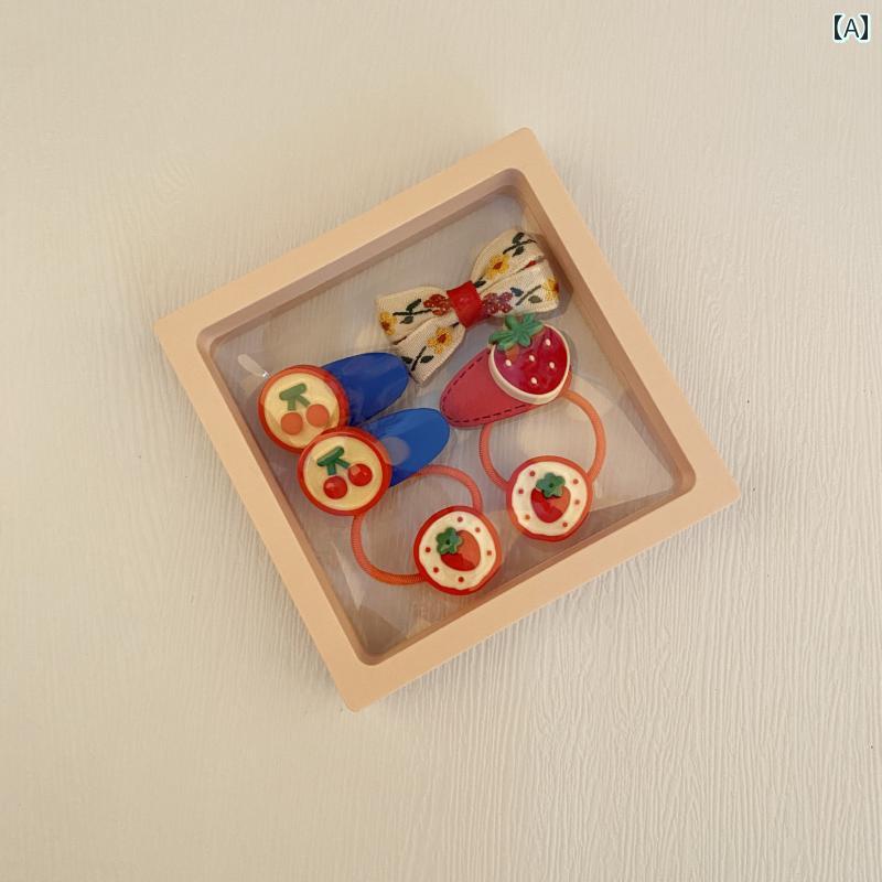 ヘアバンド 女の子 ロープ セット 誕生日 ベビー ネクタイ ゴム フルーツ 髪 クリップ 前髪 子供 ピン レッド ピンク パープル