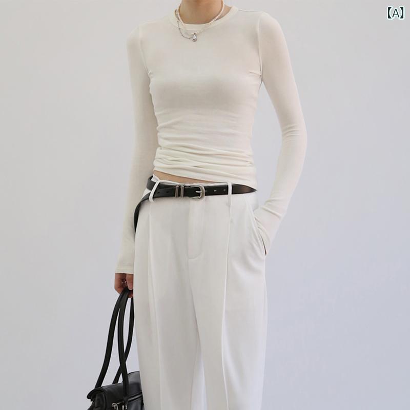 白 Tシャツ 半袖 カジュアル おしゃれ 綺麗 ラウンドネック コットン 夏 春秋の新 スリムフィット インナー ピンク 長袖 タイトニット トップ ボトム 女性