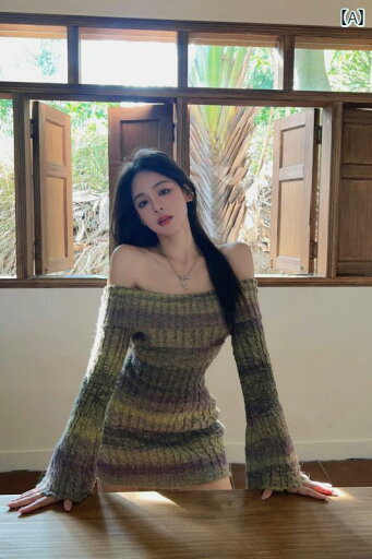 ドレススーツ レディース ワンショルダー ニット ストライプ 秋 スリムフィット 長袖 ホット ガール ウエスト カバー ヒップ ショート スカート ドレススーツ レディース ワンショルダー ニット ストライプ 秋 スリムフィット 長袖 ホット ガール ウエスト カバー ヒップ ショート スカート