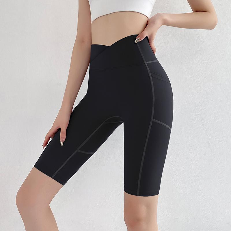 スポーツショーツ 女性用 フィットネス ハイウエスト ヒップ リフティング パンツ ヨガ タイトフィット..