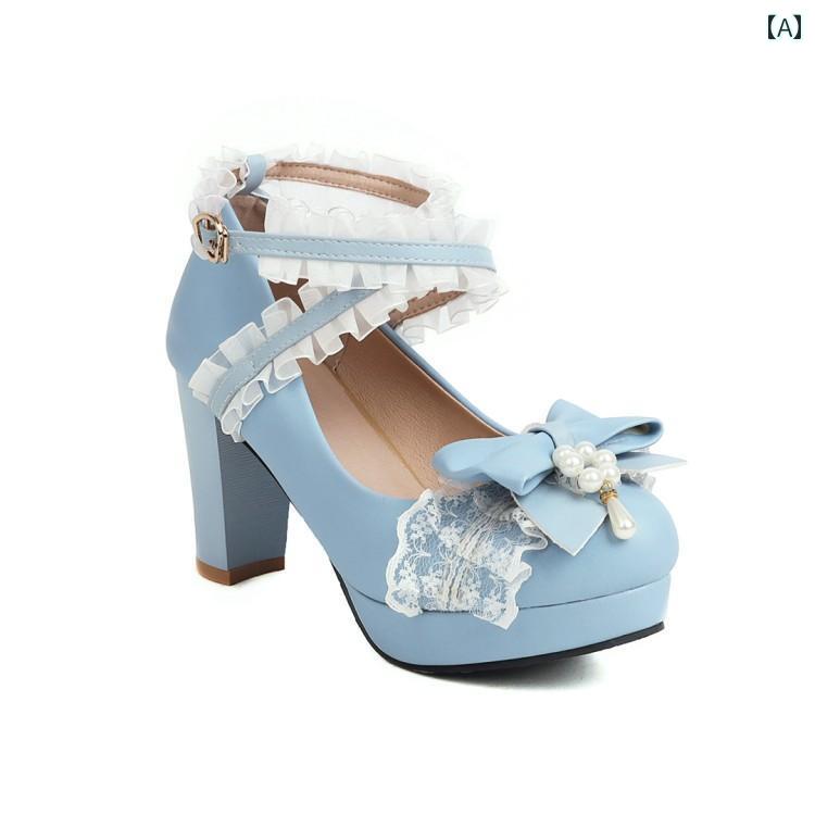 プラットフォーム シューズ 春 韓国 ハイヒール ラウンドトゥ 厚底 ヒール シングル ロリータ コミック..